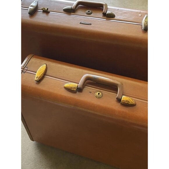 Samsonite Vintage Streamlite Suitcases Luggage Solid Brown 1950s RARE Style 4651 - Picture 3 of 16